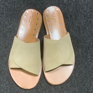 Rag & Bone Beige Slide Sandals with Silver Accents